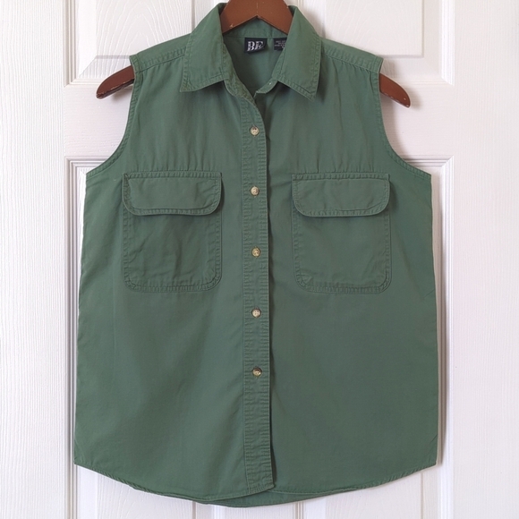 Basic Editions 90's Vintage Classic Sleeveless Button Down Tank Top Sage Green S - Picture 1 of 9